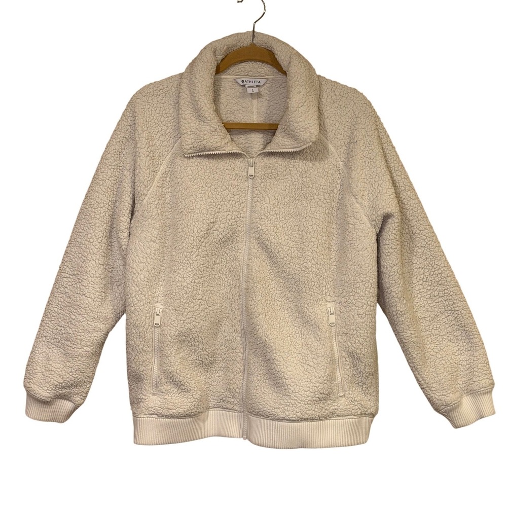 Athleta Womens Sherpa Fleece Jacket Cream Large Cozy Athleisure Corpcore
